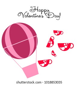 Greeting card with St. Valentine's Day. Red mugs for lovers with prints skrdechki. Abstract vector background.