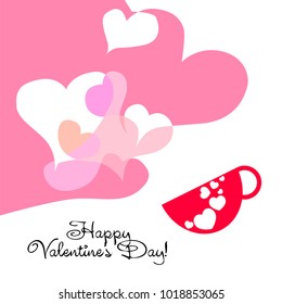 Greeting card with St. Valentine's Day. Red mugs for lovers with prints skrdechki. Abstract vector background.