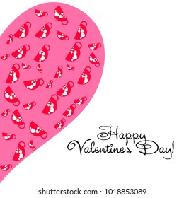 Greeting card with St. Valentine's Day. Red mugs for lovers with prints skrdechki. Abstract vector background.
