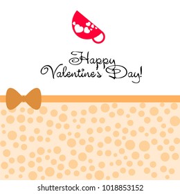 Greeting card with St. Valentine's Day. Red mugs for lovers with prints skrdechki. Abstract vector background.