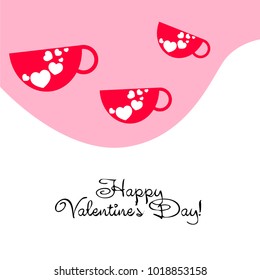 Greeting card with St. Valentine's Day. Red mugs for lovers with prints skrdechki. Abstract vector background.