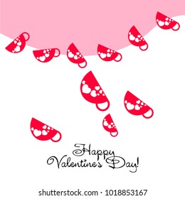 Greeting card with St. Valentine's Day. Red mugs for lovers with prints skrdechki. Abstract vector background.