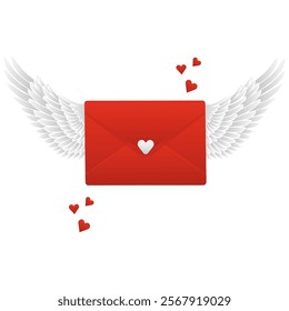 Greeting card for St. Valentine's Day. love and an envelope. Angel wings. Vector illustration