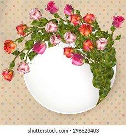 Greeting card with stained paper and bouquet roses. EPS 10 vector file included