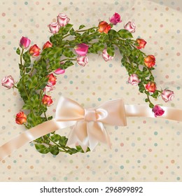 Greeting card with stained paper and bouquet roses. EPS 10 vector file included