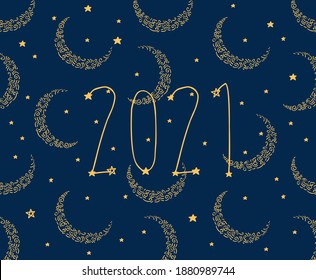 Greeting card with stars. Happy New Year 2021. Merry Christmas. Vector.	