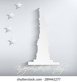 Greeting card with statue of Liberty. Independence day, 4th of July. Vector illustration