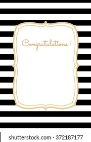 Greeting Card . Striped Background With Frame And Golden Glitter Text . White And Black. EPS 10