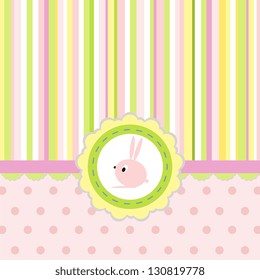Greeting card with stripes, dots and rabbit