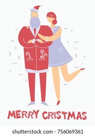 Greeting card with stylish hipster Santa and Merry Christmas text