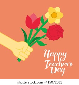 Greeting card of a stylish text for Happy Teacher's Day. Vector illustration.