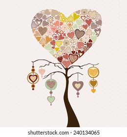 Greeting card with stylized tree with hearts