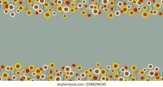 greeting card with summer flowers for birthday and other holidays on green background vector. spring botanical flat