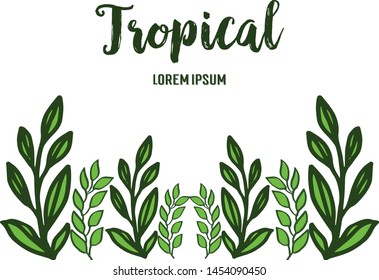Greeting card of summer tropical, pattern of leaves frame. Vector