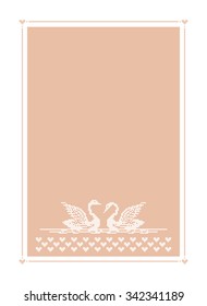 Greeting card with a swans and space for text. Valentines day. Vector frame. Beige background.