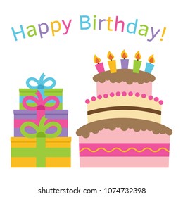 Greeting Card with Sweet Cake for Birthday Celebration. Vector illustration
