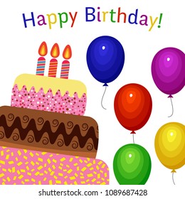 Greeting Card with Sweet Cake for Birthday Celebration. Vector illustration
