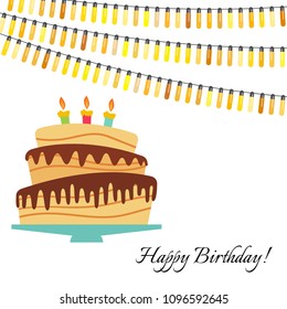 Greeting Card with Sweet Cake for Birthday Celebration. Vector illustration
