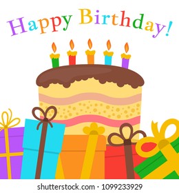 Greeting Card with Sweet Cake for Birthday Celebration. Vector illustration

