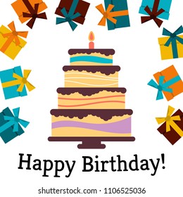 Greeting Card with Sweet Cake for Birthday Celebration. Vector illustration
