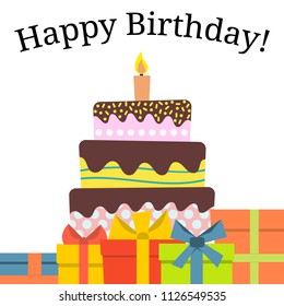 Greeting Card with Sweet Cake for Birthday Celebration. Vector illustration
