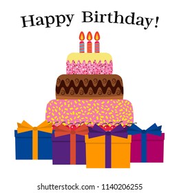 Greeting Card with Sweet Cake for Birthday Celebration. Vector illustration
