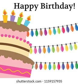 Greeting Card with Sweet Cake for Birthday Celebration. Vector illustration
