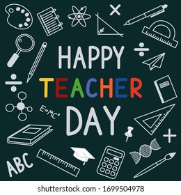 Greeting card for teacher's day with chalk on a blackboard. Simple vector illustration.