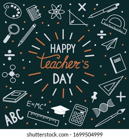 Greeting card for teacher's day with chalk on a blackboard. Simple vector illustration.