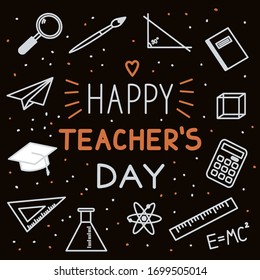 Greeting card for teacher's day with chalk on a blackboard. Simple vector illustration.