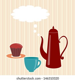 Greeting card with teapot and speech bubble