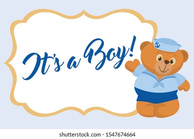 Greeting card with teddy bear dressed as a sailor