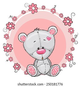 Greeting card Teddy Bear with flowers 