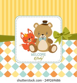 Greeting card with teddy bear and squirrel