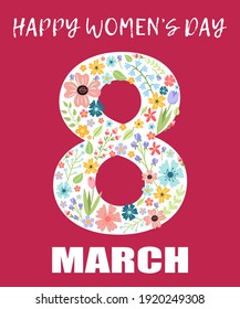 greeting card template for 8 March. floral ornament. international womens day 