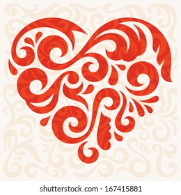 Greeting card template with abstract heart, vector illustration