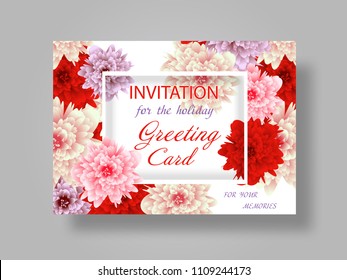 Greeting card template with background flowers. Vector Illustration.