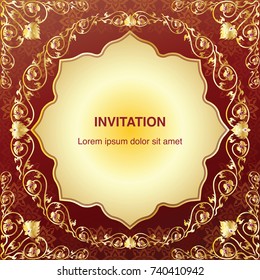 greeting card template, background and frame border vector design decoration floral and gems in gold and earth tone vintage art illustration eps 10