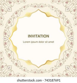 greeting card template, background and frame border vector design decoration floral and gems in vintage art illustration EPS 10