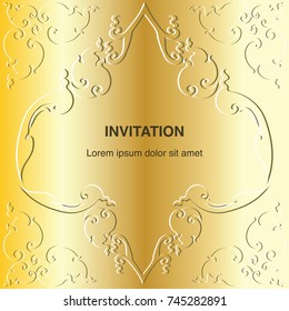 greeting card template, background and frame border vector design decoration in gold color classic art illustration EPS 10