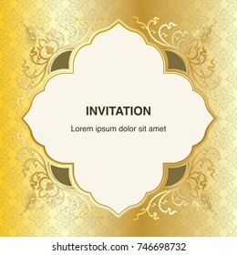 greeting card template, background and frame border vector design decoration in gold color classic art illustration EPS 10
