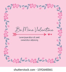 Greeting card template be mine, with pattern art of leaf flower frame. Vector
