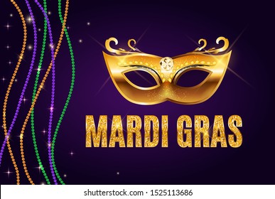 Greeting card template with beads for Mardi Gras for decoration and covering. Vector Illustration EPS10