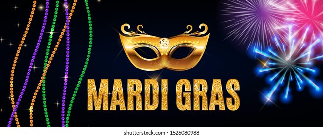 Greeting card template with beads for Mardi Gras for decoration and covering. Vector Illustration EPS10