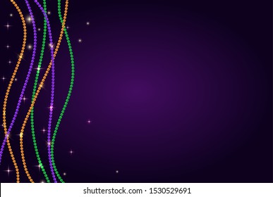 Greeting card template with beads for Mardi Gras for decoration and covering. Vector Illustration EPS10