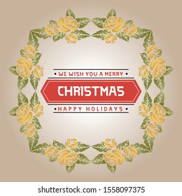 Greeting card template christmas happy holiday, with nature leaf flower frame blooms. Vector