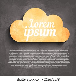 greeting card template with a cloud in the grey watercolor background