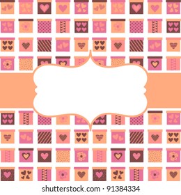 Greeting card template with a lot of colorful presents in the background