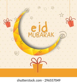 A greeting card template with colourful moon - 'Eid Mubarak'