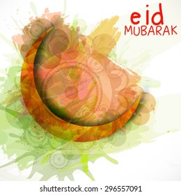 A greeting card template with colourful moon - 'Eid Mubarak'